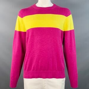 MR TURK Size XL Purple Yellow Stripe Cotton Crew Neck Pullover